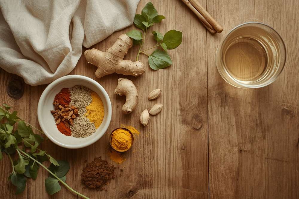 Glass jars of fenugreek seeds and dried garcinia on a shelf, common herbal supplements shown close up.